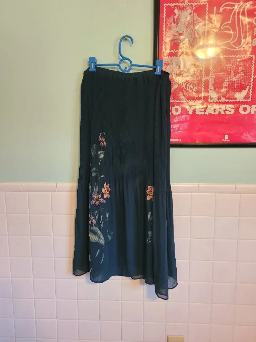 Daniel Rainn Teal Floral Pleated Midi Skirt Women's Size Large NWT